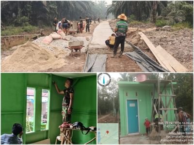 Pekerjaan Semenisasi Jalan, RTLH dan MCK Dikebut, TMMD ke-130 Inhil di Kuala Lemang Menuju Finishing