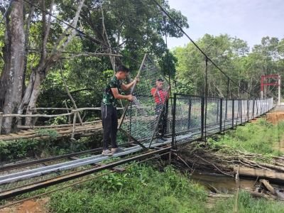 Pembangunan Jembatan Gantung Talang Perigi Terus Berlanjut