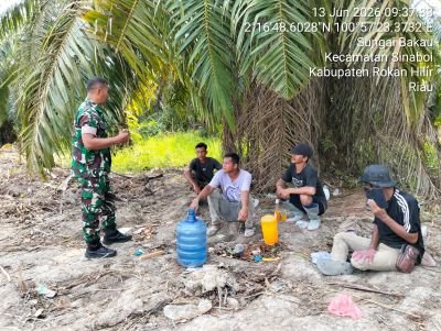 Prajurit Koramil 01/Bangko Kodim 0321/Rohil Sisir Kebun Sawit, Antisipasi Karhutla di Sinaboi