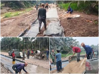 TMMD ke-130 Kodim Inhil di Kuala Lemang Terus Kebut Pengerjaan, Jalan Semenisasi 650 Meter 65 Persen